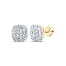  14k Yellow Gold Womens Round Diamond Square Earrings 1/3 Cttw