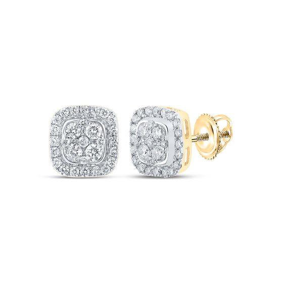 14k Yellow Gold Womens Round Diamond Square Earrings 1/3 Cttw