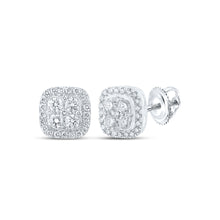  10k White Gold Womens Round Diamond Square Earrings 1-1/2 Cttw