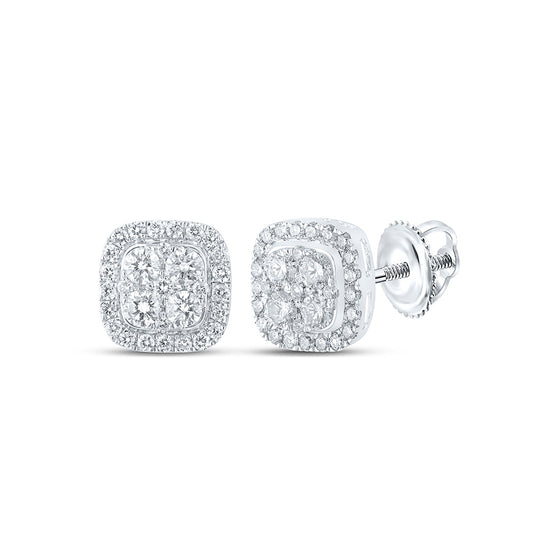 10k White Gold Womens Round Diamond Square Earrings 1-1/2 Cttw