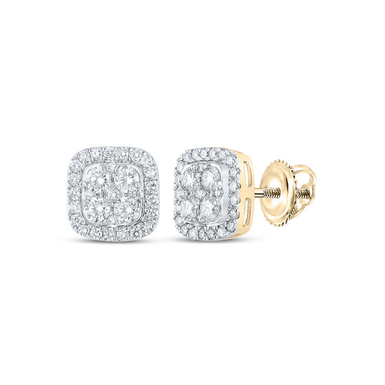 14k Yellow Gold Womens Round Diamond Square Earrings 2 Cttw