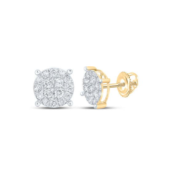10k Yellow Gold Round Diamond Cluster Earrings 1 Cttw