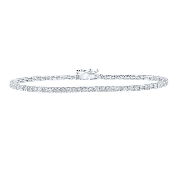 10k White Gold Womens Round Diamond Single Row Tennis Bracelet 2 Cttw
