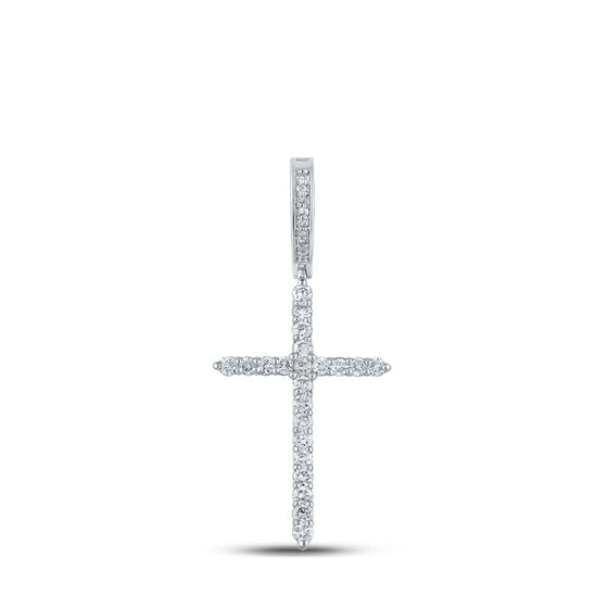 10k White Gold Mens Round Diamond Cross Charm Pendant 1/2 Cttw