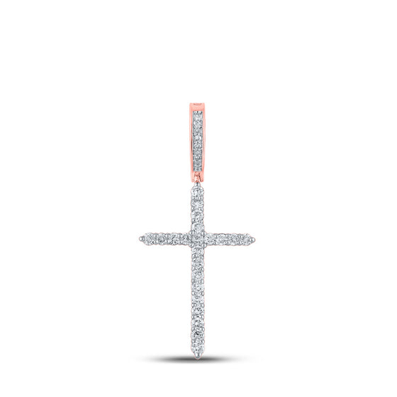 10k Rose Gold Mens Round Diamond Cross Charm Pendant 1/2 Cttw