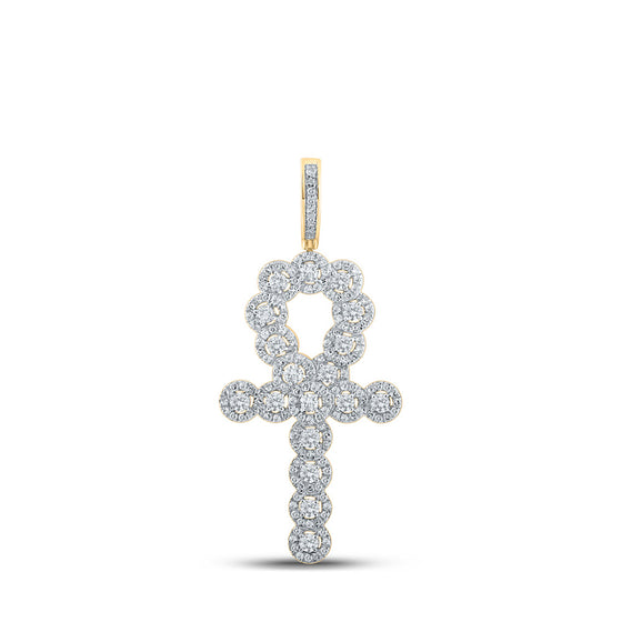 10k Yellow Gold Mens Round Diamond Ankh Cross Charm Pendant 1 Cttw