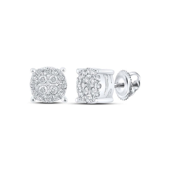 10k White Gold Womens Round Diamond Cluster Earrings 1/4 Cttw