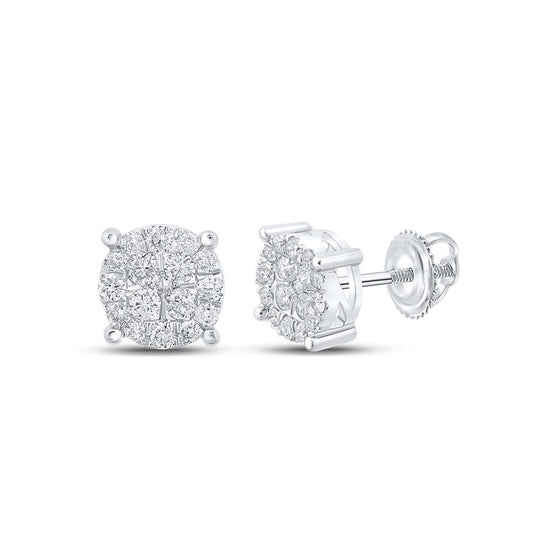 10k White Gold Womens Round Diamond Cluster Earrings 1/2 Cttw