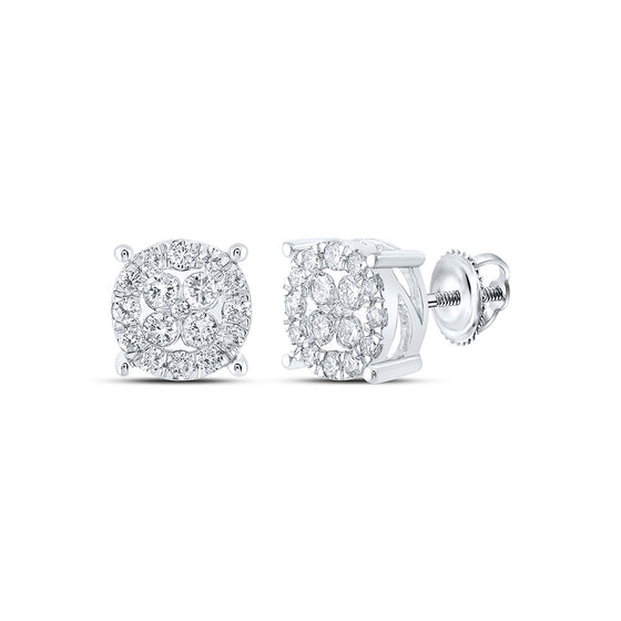 10k White Gold Womens Round Diamond Cluster Earrings 3/4 Cttw