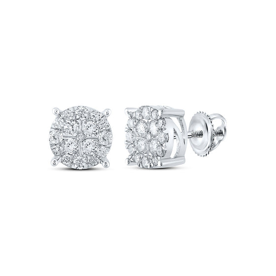 10k White Gold Womens Round Diamond Cluster Earrings 1-1/4 Cttw