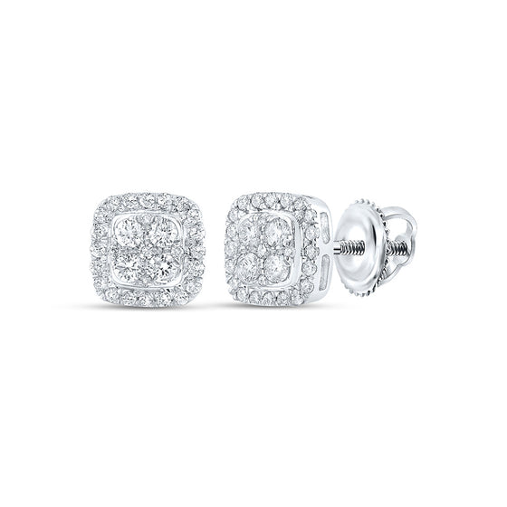 10k White Gold Womens Round Diamond Square Earrings 1/2 Cttw