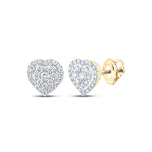  10k Yellow Gold Womens Round Diamond Heart Earrings 1/4 Cttw