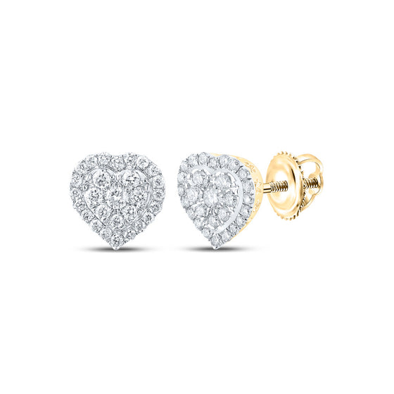 10k Yellow Gold Womens Round Diamond Heart Earrings 1/4 Cttw