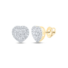  10k Yellow Gold Womens Round Diamond Heart Earrings 1 Cttw