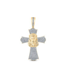  10k Yellow Gold Mens Round Diamond Jesus Cross Charm Pendant 1 Cttw