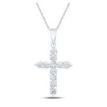  14k White Gold Womens Round Diamond Cross Pendant 1 Cttw