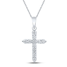  10k White Gold Womens Round Diamond Cross Pendant 1/4 Cttw