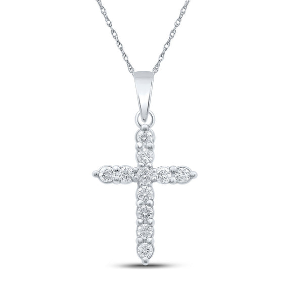 10k White Gold Womens Round Diamond Cross Pendant 1/4 Cttw