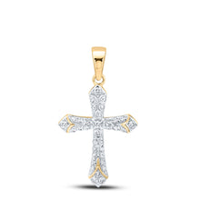  10k Yellow Gold Womens Round Diamond Cross Pendant 1/3 Cttw