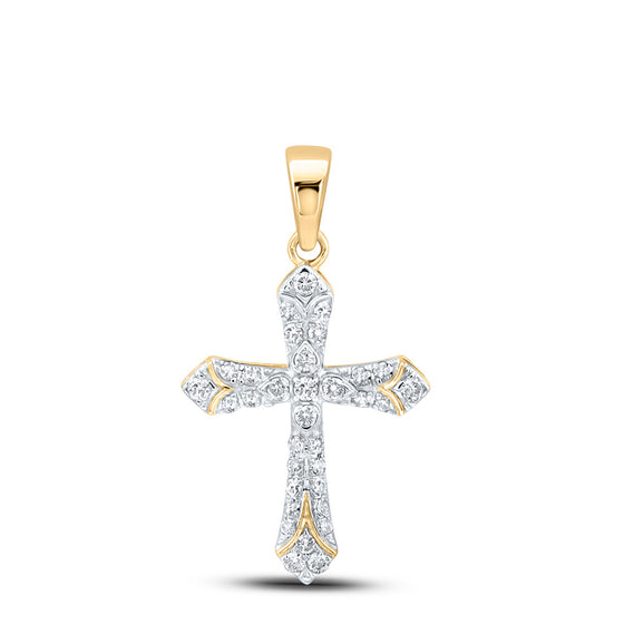 10k Yellow Gold Womens Round Diamond Cross Pendant 1/3 Cttw