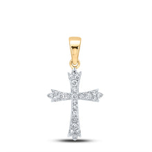  10k Yellow Gold Womens Round Diamond Cross Pendant 1/4 Cttw