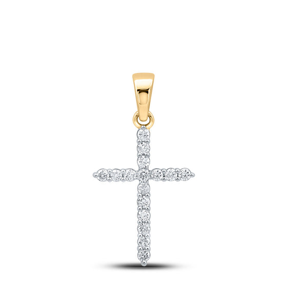 10k Yellow Gold Womens Round Diamond Cross Pendant 1/2 Cttw