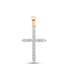  10k Yellow Gold Womens Round Diamond Cross Pendant 1/4 Cttw