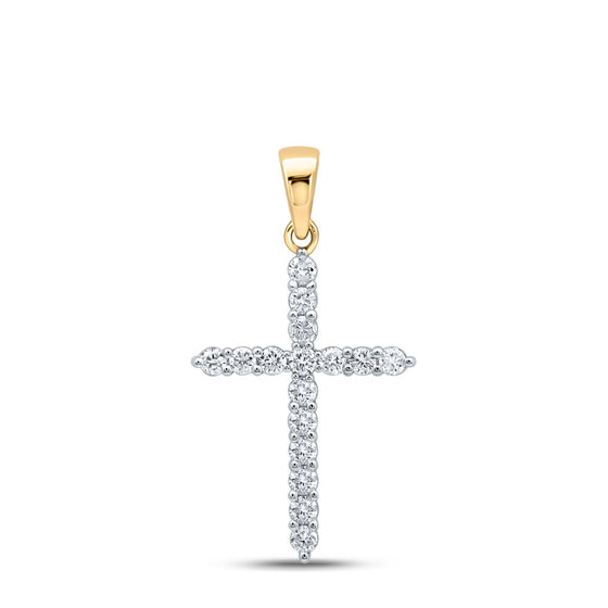 10k Yellow Gold Womens Round Diamond Cross Pendant 1/4 Cttw