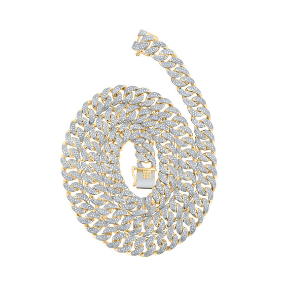 10k Yellow Gold Mens Round Diamond 22-inch Cuban Link Chain Necklace 5-3/8 Cttw