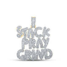  10k Yellow Gold Mens Baguette Diamond Stack Pray Grind Phrase Charm Pendant 3 Cttw