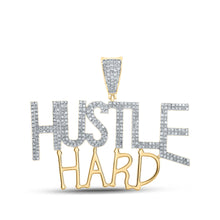  10k Yellow Gold Mens Round Diamond Hustle Hard Phrase Charm Pendant 1 Cttw