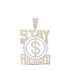 10k Yellow Gold Mens Round Diamond Stay Focused Phrase Charm Pendant 2-3/4 Cttw