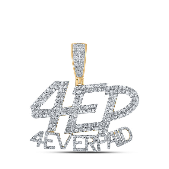 10k Yellow Gold Mens Round Diamond 4 Ever Paid Phrase Charm Pendant 1-3/4 Cttw