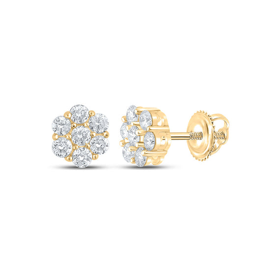 10k Yellow Gold Round Diamond Flower Cluster Earrings 5/8 Cttw