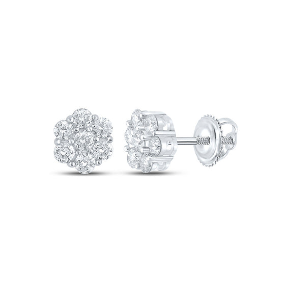 10k White Gold Round Diamond Flower Cluster Earrings 5/8 Cttw