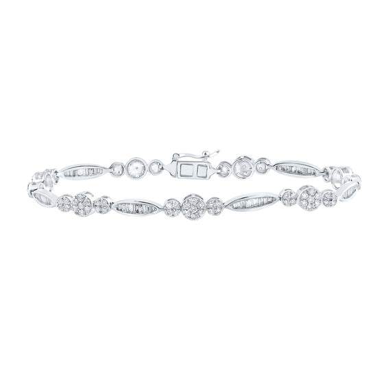 14k White Gold Womens Round Diamond Fashion Bracelet 2 Cttw