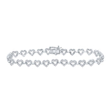  10k White Gold Womens Round Diamond Heart Fashion Bracelet 1-3/8 Cttw