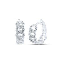  10k White Gold Womens Round Diamond Cuban Link Hoop Earrings 1/4 Cttw