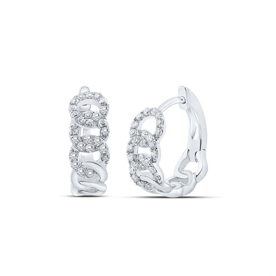 10k White Gold Womens Round Diamond Cuban Link Hoop Earrings 1/4 Cttw