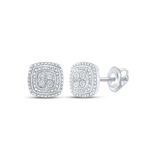  Sterling Silver Womens Round Diamond Square Earrings 1/10 Cttw