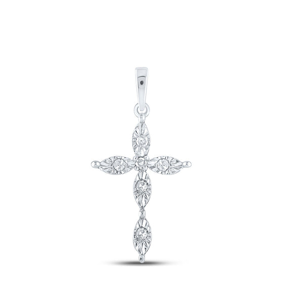 Sterling Silver Womens Round Diamond Cross Pendant 1/20 Cttw