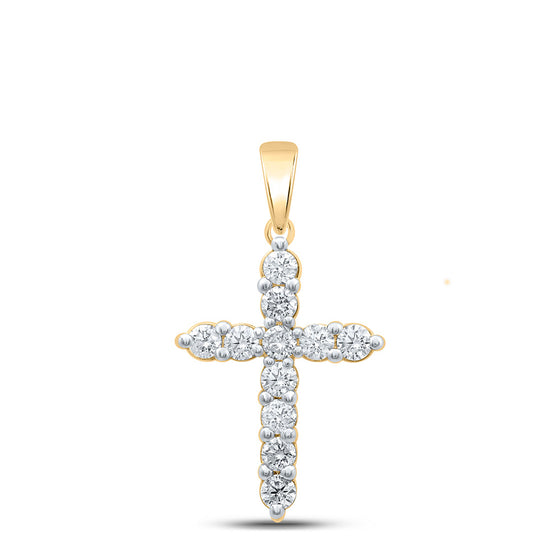 14k Yellow Gold Womens Round Diamond Cross Pendant 1 Cttw