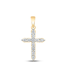  10k Yellow Gold Womens Round Diamond Cross Pendant 1/4 Cttw