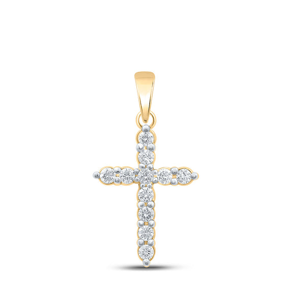 10k Yellow Gold Womens Round Diamond Cross Pendant 1/4 Cttw