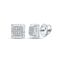  Sterling Silver Womens Round Diamond Square Earrings 1/10 Cttw