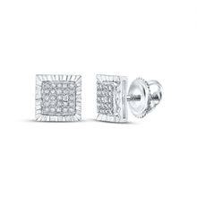 Sterling Silver Womens Round Diamond Square Earrings 1/6 Cttw