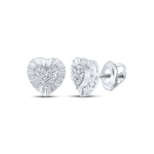  Sterling Silver Womens Round Diamond Heart Earrings 1/10 Cttw