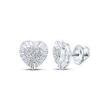  Sterling Silver Womens Round Diamond Heart Earrings 1/6 Cttw