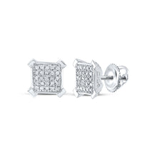  Sterling Silver Womens Round Diamond Square Earrings 1/4 Cttw