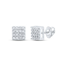  Sterling Silver Womens Round Diamond Square Earrings 1/6 Cttw